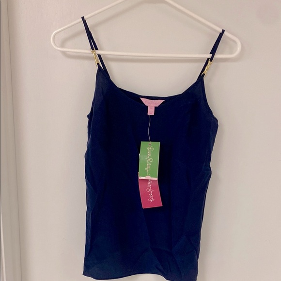 NWT Lilly Pulitzer silk Navy Blue Women's Tank with gold detail - Picture 1 of 6